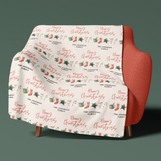 クリスマス伝統的のホットココとクッキー フリースブランケット