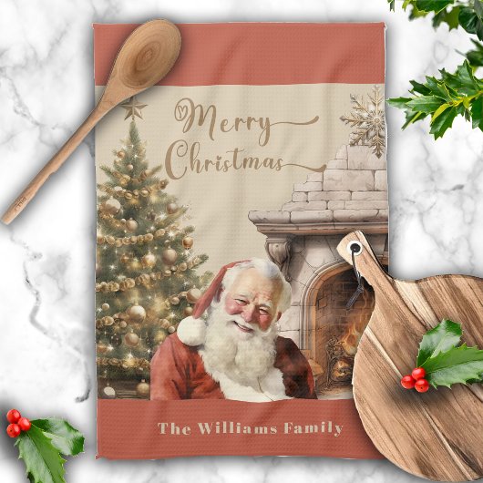 クリスマス伝統的サンタクロース キッチンタオル