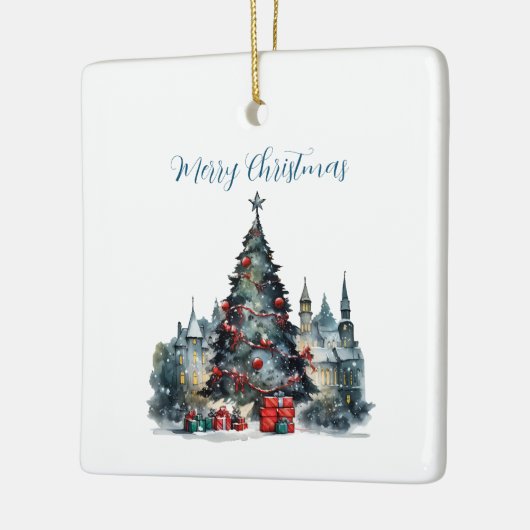 クリスマス伝統的シーン引用文メリークリスマス セラミックオーナメント (左)