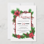 クリスマス伝統的ディナーパーティー赤ポインセチア 招待状 (正面)