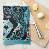 クリスマス伝統的トナカイ キッチンタオル (四つ折り)