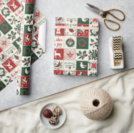 クリスマス伝統的パターン休日のプレイド ラッピングペーパー