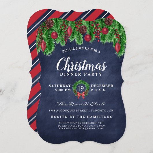 クリスマス伝統的パーティの招待状 招待状 (正面/裏面)
