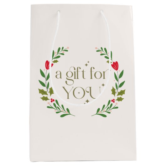 クリスマス伝統的リースギフト ミディアムペーパーバッグ (正面)