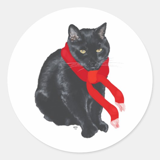 クリスマス保に暖かい黒猫 ラウンドシール (正面)