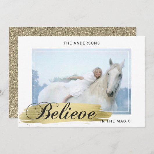 クリスマス信じの祝日 – 魔法金ゴールドPHOTO シーズンカード (正面/裏面)