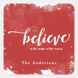 クリスマス信じの赤と白の輝き スクエアシール