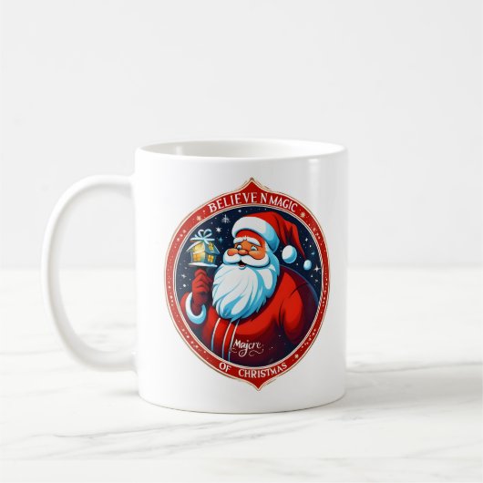 クリスマス信じの魔法でフェスティバルの休日 コーヒーマグカップ (左)