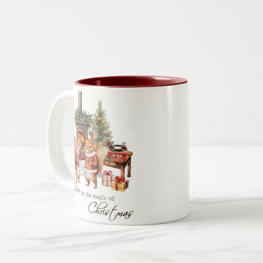 クリスマス信じの魔法で可愛い ツートーンマグカップ (正面左)