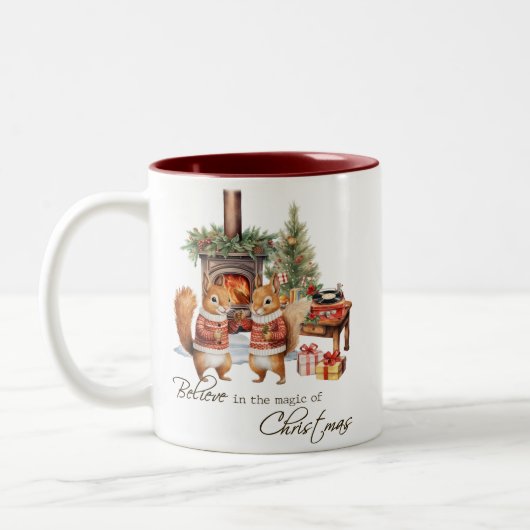 クリスマス信じの魔法で可愛い ツートーンマグカップ (左)