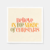 クリスマス信じの魔法で – レトロスタイル スタンダードカクテルナプキン (正面)