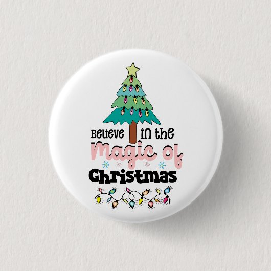 クリスマス信じの魔法のクリスマスの装飾 缶バッジ (正面)