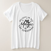 クリスマス信じの魔法白黒 プラスサイズTシャツ (デザイン正面)
