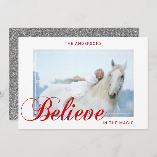 クリスマス信じの魔法赤 | フォト シーズンカード (正面/裏面)