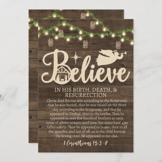 クリスマス信じイエス出生素朴ウッド シーズンカード (正面/裏面)