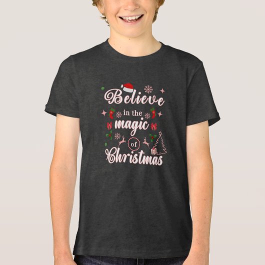 クリスマス信じクリスマス引用文Desの魔法で トライブレンドＴシャツ (正面)