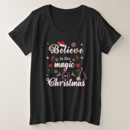 クリスマス信じクリスマス引用文Desの魔法で プラスサイズTシャツ