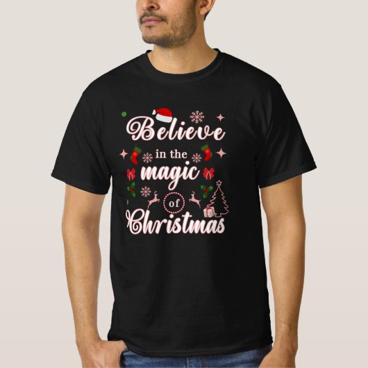 クリスマス信じクリスマス引用文Desの魔法で Tシャツ (正面)