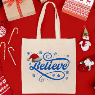 クリスマス信じサンタクラウス – サンタハットブルー トートバッグ