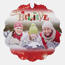 クリスマス信じスピリット写真年ハイライト赤 オーナメントカード