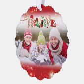 クリスマス信じスピリット写真年ハイライト赤 オーナメントカード (左)