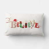 クリスマス信じタイポグラフィ懐かしいアイコン ランバークッション (正面)