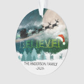 クリスマス信じトナカイそりサンタハット写真 オーナメント (正面)