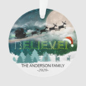 クリスマス信じトナカイそりサンタハット写真 オーナメント (正面)