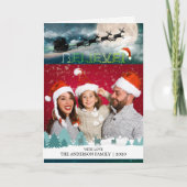 クリスマス信じトナカイそりサンタハット写真 シーズンカード (正面)
