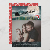 クリスマス信じトナカイそりサンタハット写真 シーズンカード (正面/裏面)