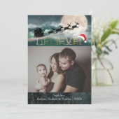 クリスマス信じトナカイそりサンタハット写真 シーズンカード (スタンド正面)