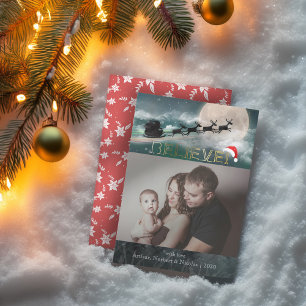 クリスマス信じトナカイそりサンタハット写真 シーズンカード