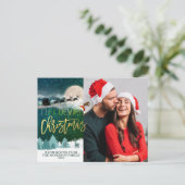 クリスマス信じトナカイそりサンタハット写真 シーズンポストカード (スタンド正面)