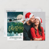 クリスマス信じトナカイそりサンタハット写真 シーズンポストカード (正面/裏面)