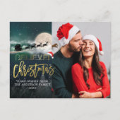 クリスマス信じトナカイそりサンタハット写真 シーズンポストカード (正面)