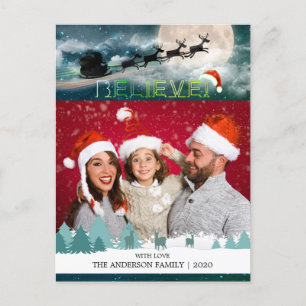 クリスマス信じトナカイそりサンタハット写真 シーズンポストカード