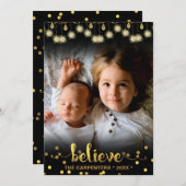 クリスマス信じフォト金ゴールドきらめく灯 シーズンカード (正面/裏面)
