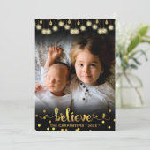クリスマス信じフォト金ゴールドきらめく灯 シーズンカード (スタンド正面)