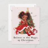 クリスマス信じブラック・ガール・魔法の魔法で シーズンポストカード (正面/裏面)