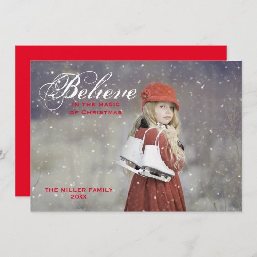 クリスマス信じモノグラム写真の魔法で シーズンカード (正面/裏面)
