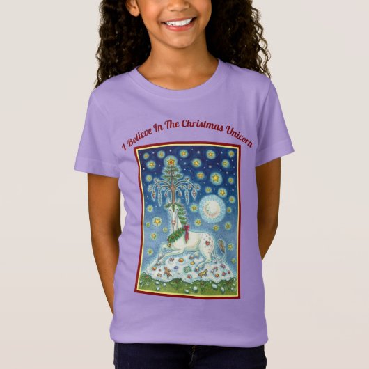クリスマス信じユニコーンのジャージTシャツに着た Tシャツ (正面)
