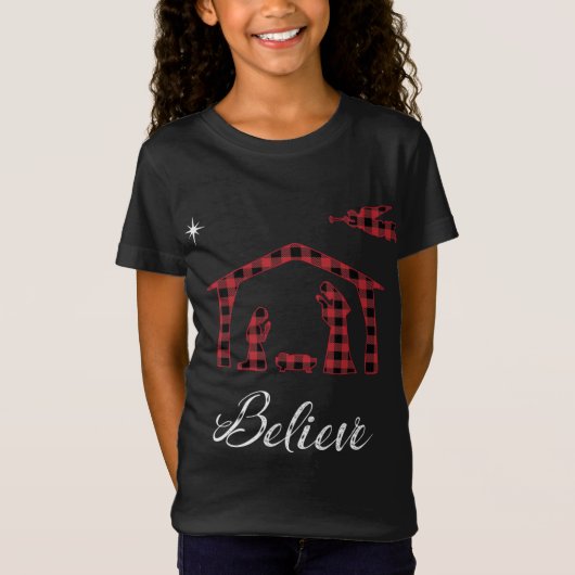 クリスマス信じ出生イエス誕生バッファロープラ Tシャツ (正面)