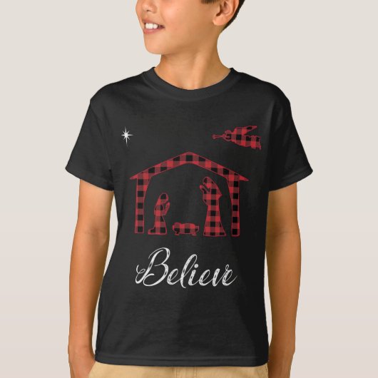 クリスマス信じ出生イエス誕生バッファロープラ Tシャツ (正面)