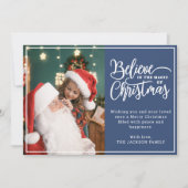 クリスマス信じ魔法2家族の写真ブルー シーズンカード (正面)