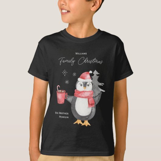 クリスマス兄弟にマッチする可愛いペンギン家族 Tシャツ (正面)