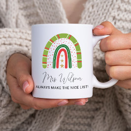 クリスマス先生のための虹のナイスリスト コーヒーマグカップ