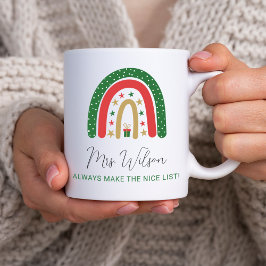 クリスマス先生のための虹色の素敵なリスト コーヒーマグカップ