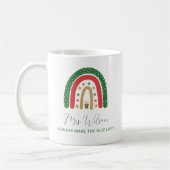 クリスマス先生のための虹色の素敵なリスト コーヒーマグカップ (左)