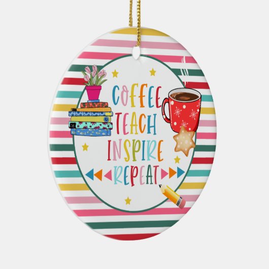 クリスマス先生コ教えーヒーはcovid19を清潔にしなさい セラミックオーナメント (右)