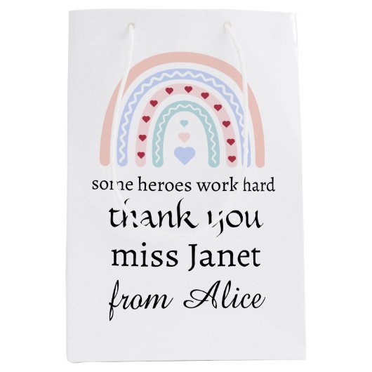クリスマス先生サンキューパーソナライズされたヒーローギフト ミディアムペーパーバッグ (正面)